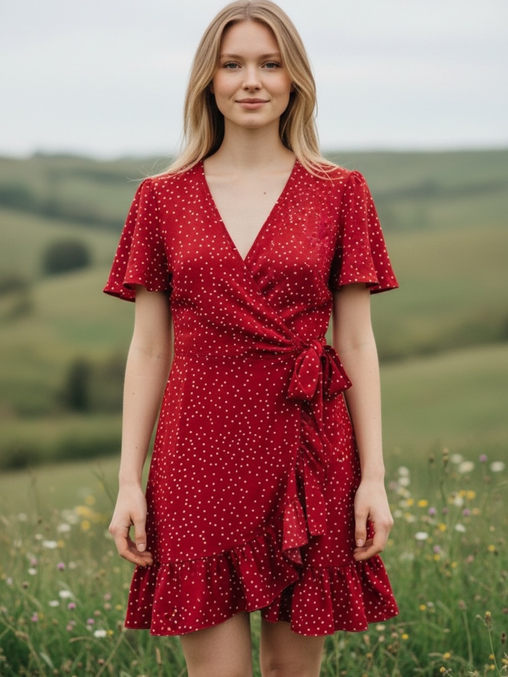 Source Unknown Red Polka Dot Mini Wrap Dress